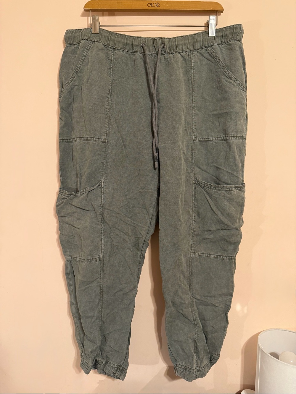 Green Linen Cargo Pants